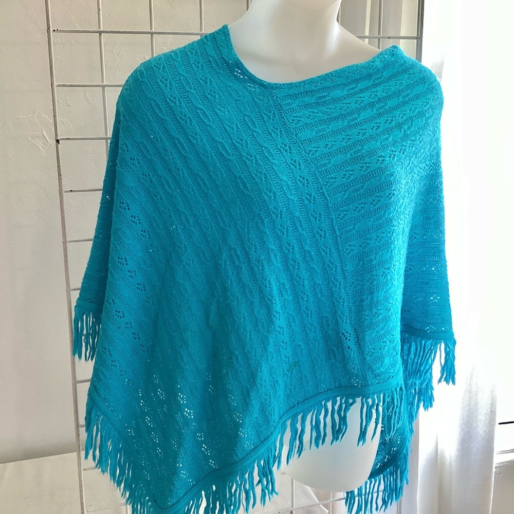Turquoise Poncho Cover-Up Light-Weight